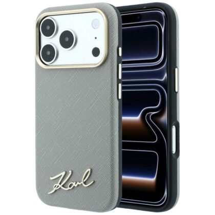 Karl Lagerfeld Saffiano Small Script Metal Logo - θήκη για Apple iPhone 18 Pro Max / 17 Pro Max - Μπεζ