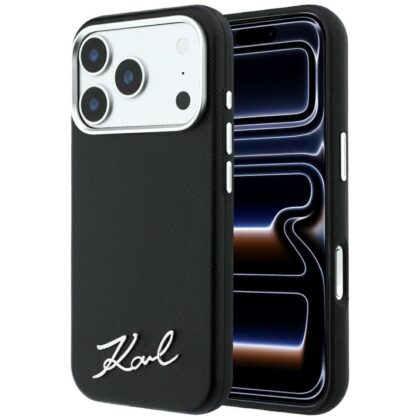 Karl Lagerfeld Saffiano Small Script Metal Logo - θήκη για Apple iPhone 18 Pro / 17 Pro - Μαύρο
