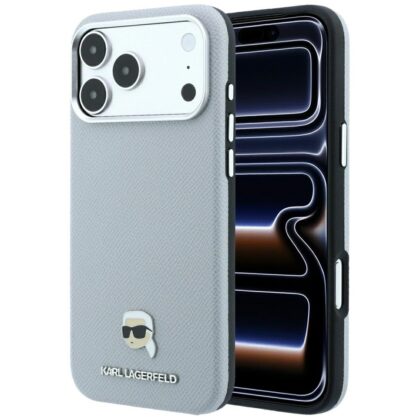 Karl Lagerfeld Grained Karl Head Metal - θήκη για Apple iPhone 18 Pro / 17 Pro - Γκρι