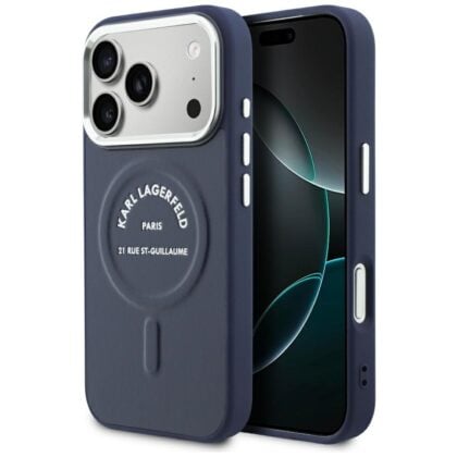 Karl Lagerfeld Leather Embossed Open Ring Karl - θήκη για Apple iPhone 18 Pro Max / 17 Pro Max - Μπλε