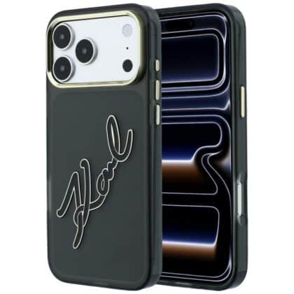 Karl Lagerfeld IML Big Signature Resin Metal Frame - θήκη για Apple iPhone 18 Pro Max / 17 Pro Max - Μαύρο
