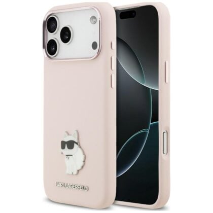 Karl Lagerfeld Silicone Choupette Metal Pin - θήκη για Apple iPhone 18 Pro Max / 17 Pro Max - Ροζ