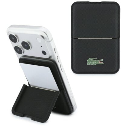 LACOSTE Iconic Petit Pique MagSafe Μαγνητικό Πορτοφόλι με Βάση, Μαύρο