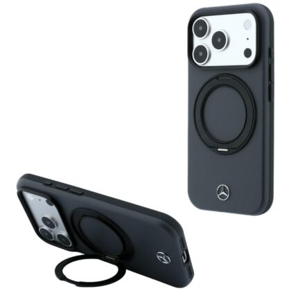 Θήκη Mercedes-Benz Δερμάτινη με Βάση Δαχτυλιδιού MagSafe για iPhone 18 Pro Max / 17 Pro Max ανθρακί