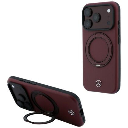 Θήκη Mercedes-Benz Leather με Ring Stand MagSafe για iPhone 18 Pro Max / 17 Pro Max μπορντό