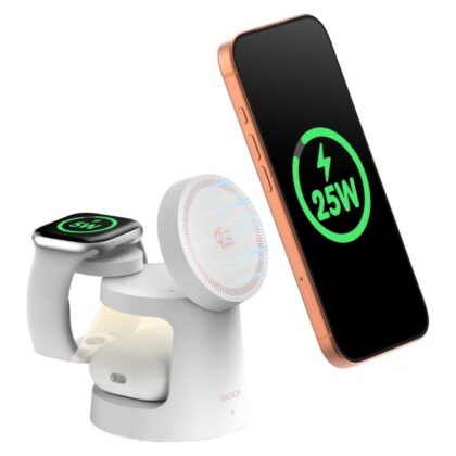 SODI W108A 3-σε-1 Ασύρματος Φορτιστής 25W με Φωτιστικό Νυκτός, Λευκό
