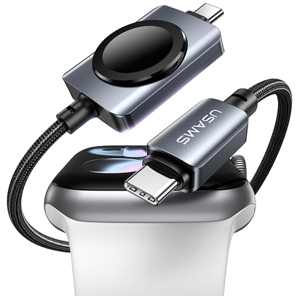 USAMS SJ821 U113 Καλώδιο USB-C σε USB-C Γρήγορης Φόρτισης 100W + Ασύρματος Φορτιστής Ρολογιού 1,2 μ Μαύρο - Image 2