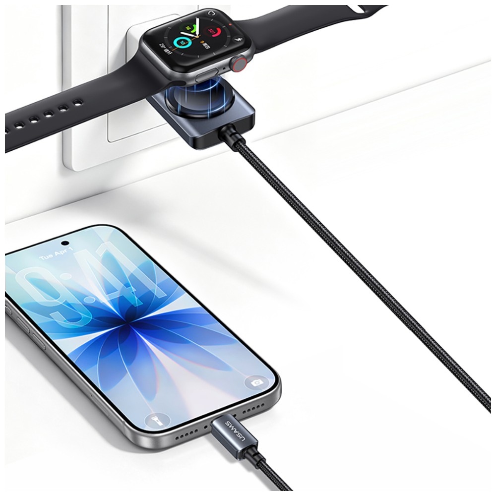 USAMS SJ821 U113 Καλώδιο USB-C σε USB-C Γρήγορης Φόρτισης 100W + Ασύρματος Φορτιστής Ρολογιού 1,2 μ Μαύρο - Image 4