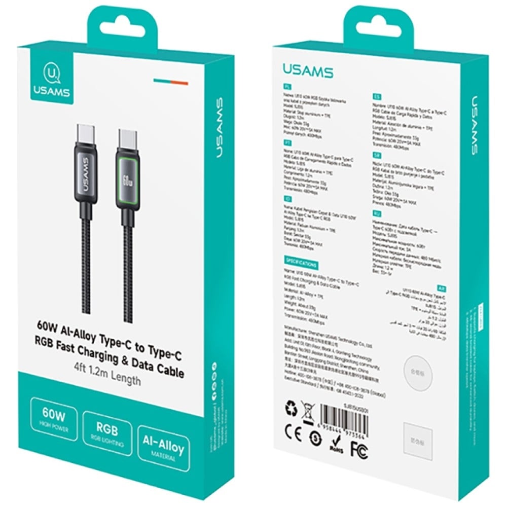 USAMS Καλώδιο USB-C σε Lightning SJ815 U110 RGB Γρήγορη Φόρτιση 60W 1.2 m Μαύρο - Image 5
