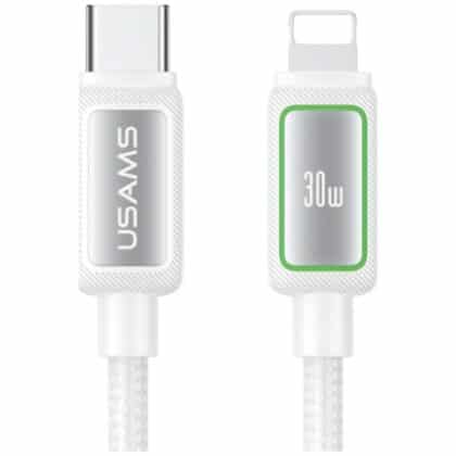 USAMS SJ816 U110 Καλώδιο USB-C σε Lightning, RGB Γρήγορης Φόρτισης 30W, Αλουμινίου, 1.2 m, Λευκό