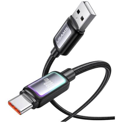 USAMS SJ817 U110 Καλώδιο USB-A σε USB-C Γρήγορης Φόρτισης 100W, RGB, 1.2 m, Μαύρο