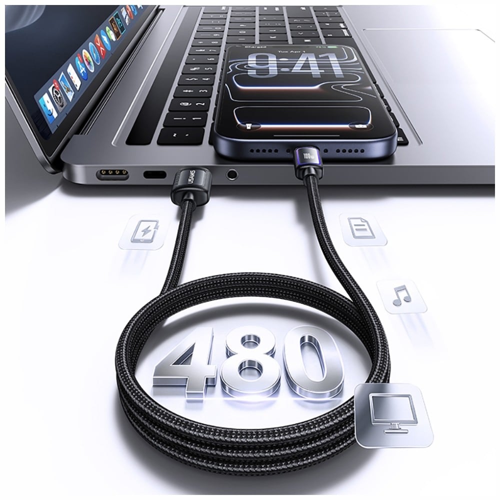 USAMS SJ817 U110 Καλώδιο USB-A σε USB-C Γρήγορης Φόρτισης 100W RGB 1.2 m Μαύρο - Image 5