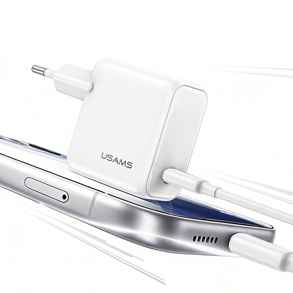 USAMS CC339 T76 45W GaN USB-C φορτιστής τοίχου + SJ711 καλώδιο USB-C σε USB-C (1μ, λευκό) - Image 2