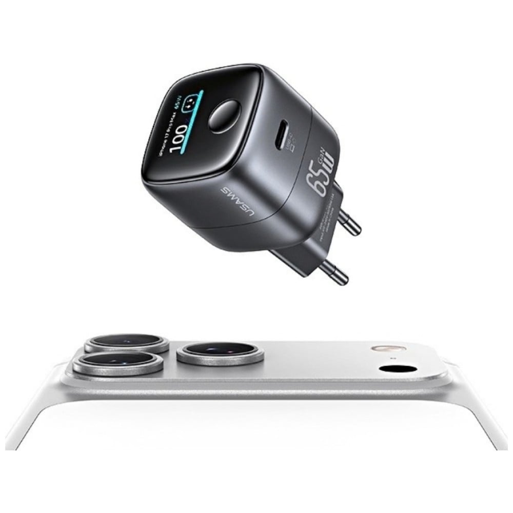 USAMS CC338 T75 65W GaN Φορτιστής Τοίχου USB-C με Έξυπνη Ψηφιακή Οθόνη Ταχείας Φόρτισης Tarnish - Image 2