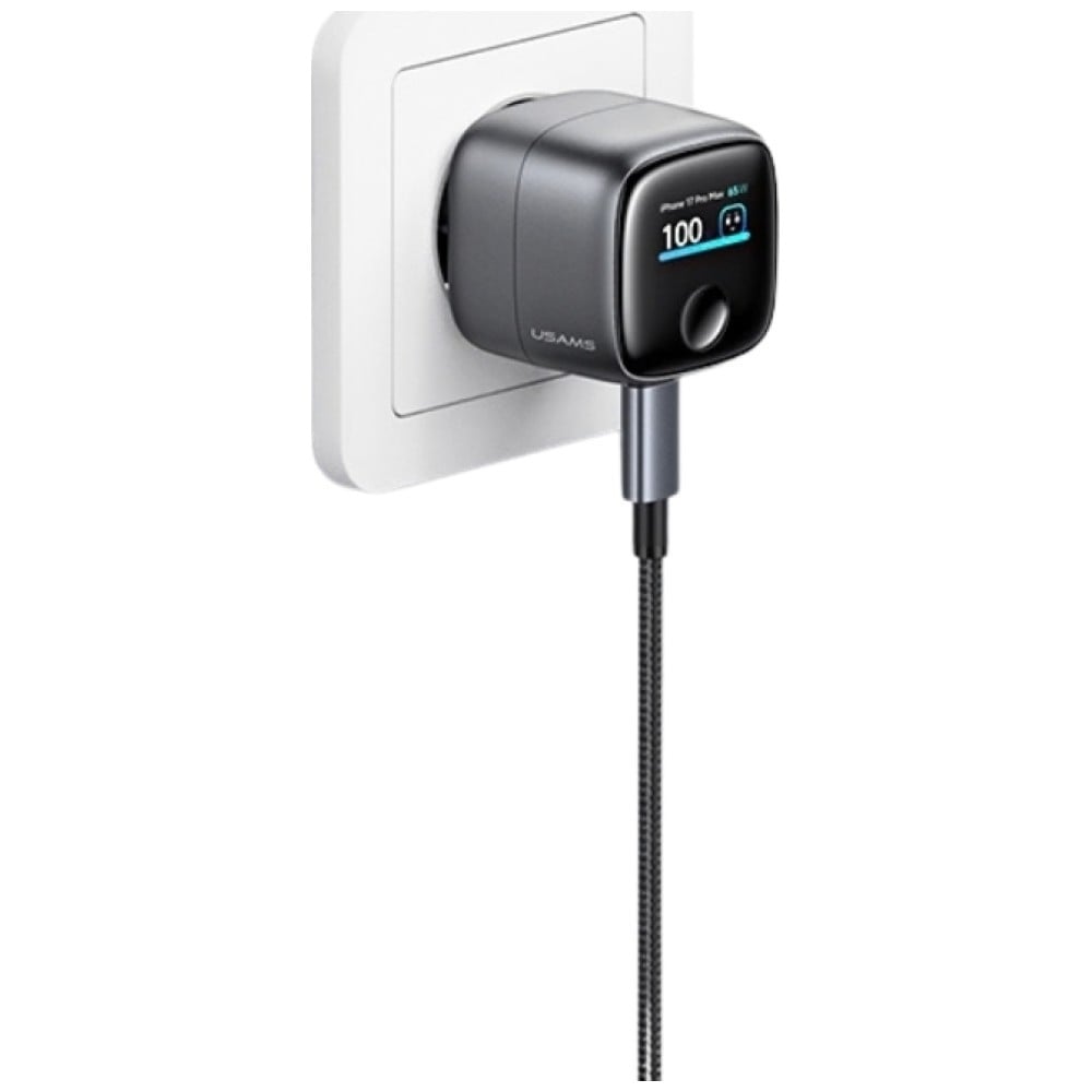 USAMS CC338 T75 65W GaN Φορτιστής Τοίχου USB-C με Έξυπνη Ψηφιακή Οθόνη Ταχείας Φόρτισης Tarnish - Image 5