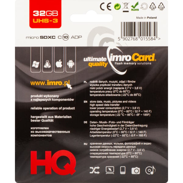 Imro microSDHC Κάρτα Μνήμης 32GB, Class 10 UHS-1 U3 με Αντάπτορα - Image 2