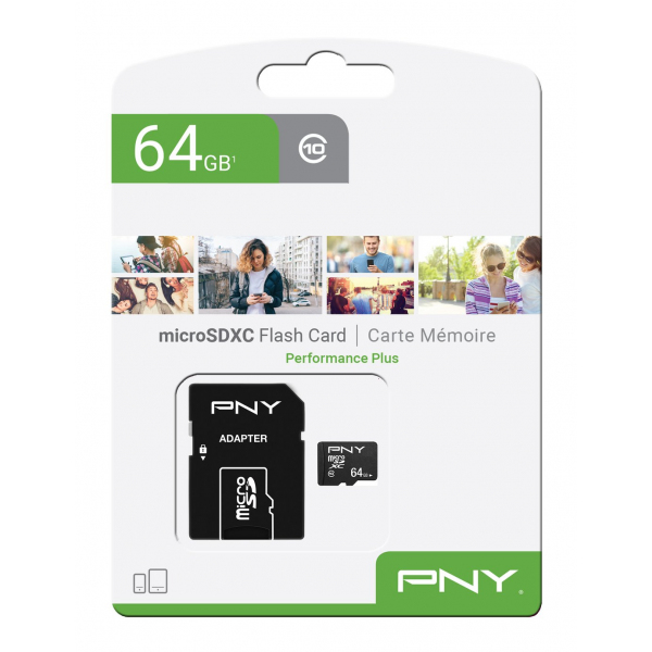 PNY Performance Plus microSDXC Κάρτα Μνήμης με Αντάπτορα 64GB, Class 10 - Image 2