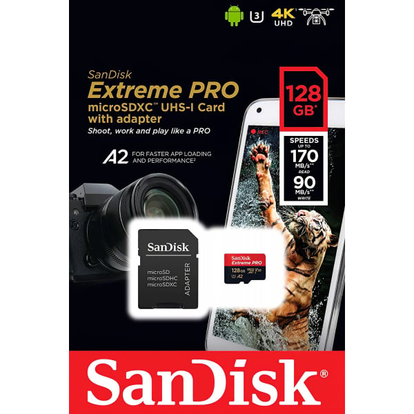 SanDisk Extreme Pro microSDXC Κάρτα Μνήμης με Αντάπτορα 128GB, Class 10 / UHS-1 U3, SDSQXCD-128G-GN6MA - Image 4