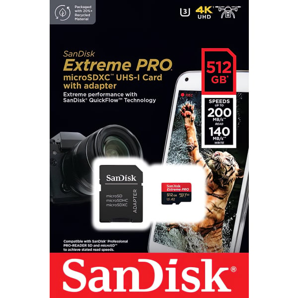 SanDisk Extreme Pro microSDXC Κάρτα Μνήμης με Αντάπτορα 512Gb Class 10 / UHS-1 U3 SDSQXCD-512G-GN6MA - Image 4
