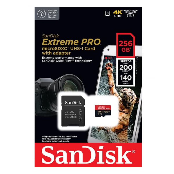 SanDisk Extreme Pro microSDXC Κάρτα Μνήμης με Αντάπτορα 256GB, Class 10 / UHS-1 U3, SDSQXCD-256G-GN6MA - Image 4