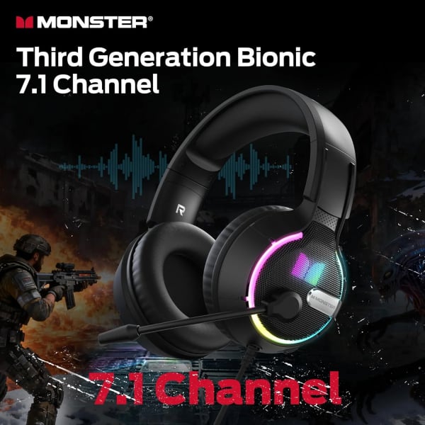 Monster Mission 320 Gaming Ακουστικά 3.5mm, RGB, 1.9m, Μαύρο - Image 3