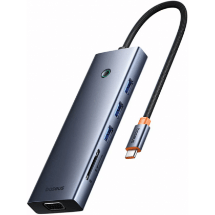 Baseus UltraJoy USB-C Hub, 3 x USB-A 3.0 - 1 x USB-C - 1 x HDMI - 1 x VGA - 1 x Jack 3.5mm - 1 x RJ45 - 1 x SD - 1 x microSD, Γκρι