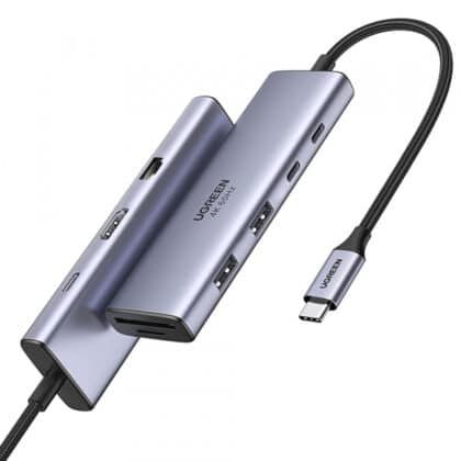 UGREEN CM498 USB-C Hub, 2 x USB-A - 3 x USB-C - 1 x HDMI - 1 x RJ45 - 1 x SD - 1 x microSD, Γκρι