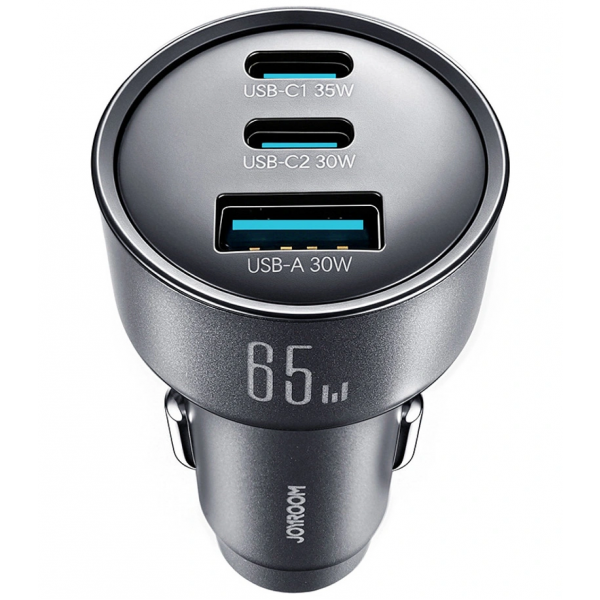 Joyroom JR-CCN19 Φορτιστής Αυτοκινήτου 65W 3A, 1 x USB-A - 2 x USB-C, Γκρι - Image 2