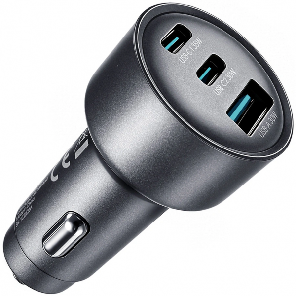 Joyroom JR-CCN19 Φορτιστής Αυτοκινήτου 65W 3A, 1 x USB-A - 2 x USB-C, Γκρι - Image 3