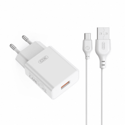 XO DESIGN L127 Φορτιστής Τοίχου 18W 3A, 1 x USB-A με Καλώδιο USB-C, Λευκό
