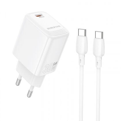 Borofone BN28 Φορτιστής Τοίχου 30W, 1 x USB-C με Καλώδιο USB-C, Λευκός