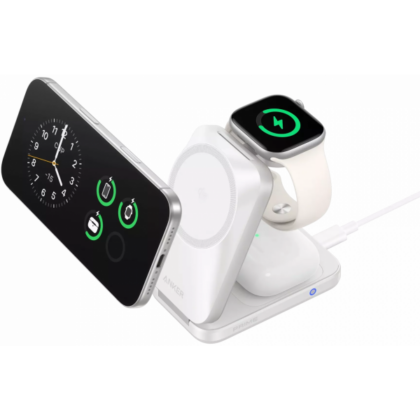Anker MagGo Prime Ασύρματος Φορτιστής 3σε1 25W, Λευκό, B25N1G21