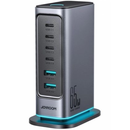 Joyroom JR-TCM02 Επιτραπέζιος Φορτιστής 65W, 2 x USB-A, 4 x USB-C, Γκρι