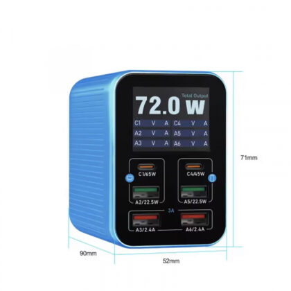 Relife Q4 Επιτραπέζιος Φορτιστής 72W 5A, 2 x USB-C, 4 x USB-A, Μπλε