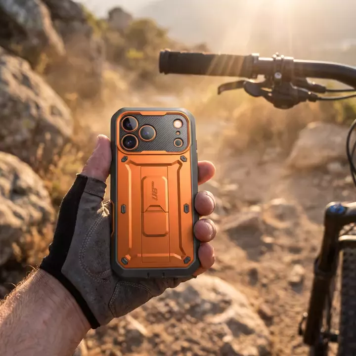 Ανθεκτική θήκη Supcase Unicorn Beetle Pro σε iPhone 17 Pro Max, σε ορεινό μονοπάτι